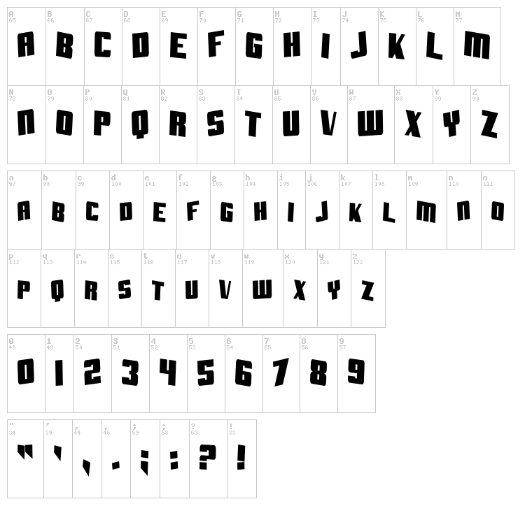 SF Aftershock Debris font map
